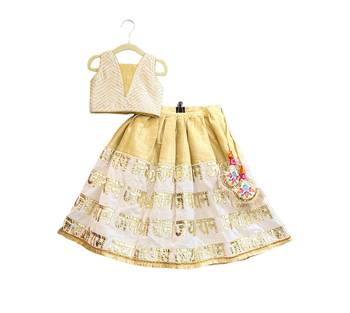 Aglare heavy embroidered Brocade/velvet ethnic Lehenga choli for small girls.Shriram Print ,Cream 4