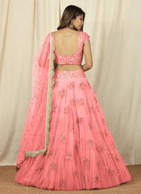 Pink Net Embroidered Lehenga Choli 2
