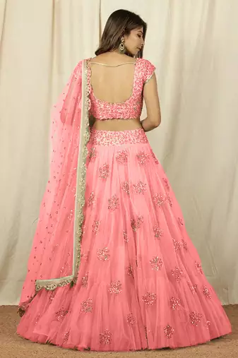 Pink Net Embroidered Lehenga Choli