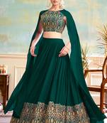 Multi Heavy Thread Embroidery Sequins Work With Long Raglan Sleeve Lehenga Choli