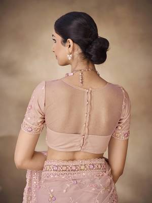 Fusionic Pink Color Embroidered Ethnic-Sarees In Net With Blouse 5