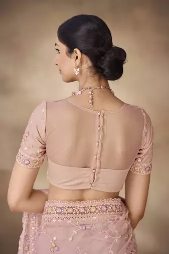 Fusionic Pink Color Embroidered Ethnic-Sarees In Net With Blouse