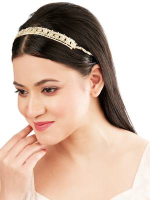 Gold plated kundan pearl floral mathapatti sheeshphool 5