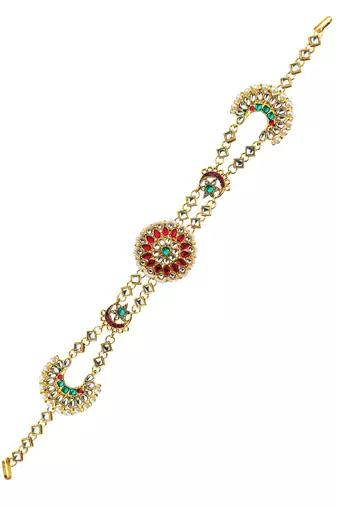 Rajwadi pink green kundan bridal mathapatti sheeshphool