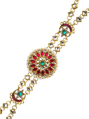 Rajwadi pink green kundan bridal mathapatti sheeshphool 4