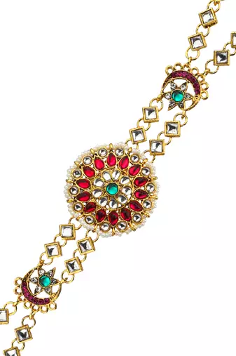Rajwadi pink green kundan bridal mathapatti sheeshphool