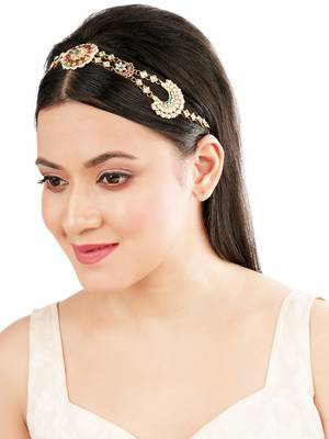 Rajwadi pink green kundan bridal mathapatti sheeshphool 5