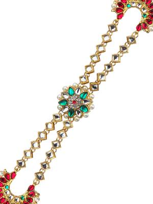 Ornate pink green kundan bridal mathapatti sheeshphool 4