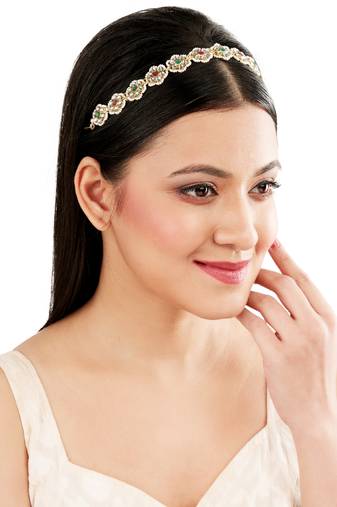 Multicolor kundan flower mathapatti sheeshphool