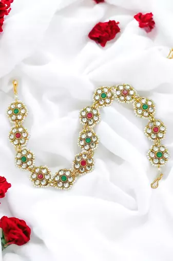 Multicolor kundan flower mathapatti sheeshphool