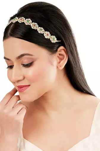Multicolor kundan flower mathapatti sheeshphool