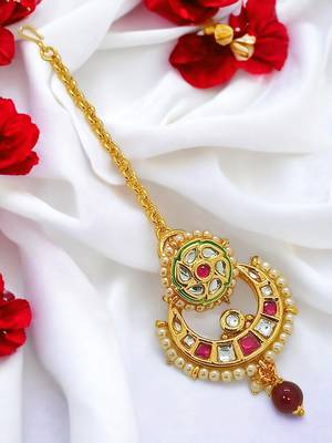 Rajasthani gold plated kundan borla maang tikka 1