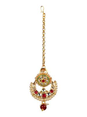 Rajasthani gold plated kundan borla maang tikka 2