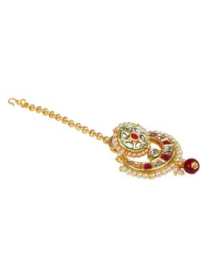 Rajasthani gold plated kundan borla maang tikka 3