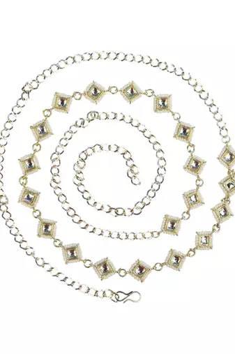 Square kundan beads waist belly chain