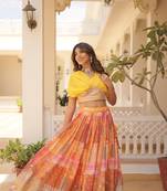 Yellow Silk Embroidered Lehenga Choli Set
