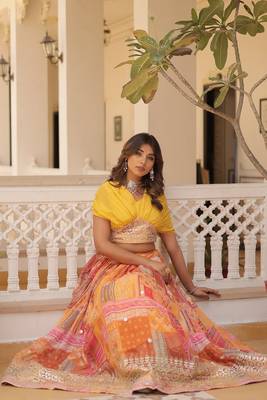 Yellow Silk Embroidered Lehenga Choli Set 2