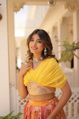 Yellow Silk Embroidered Lehenga Choli Set 3