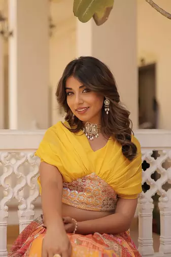 Yellow Silk Embroidered Lehenga Choli Set