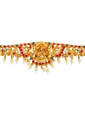 Traditional gold plated temple jewelry laxmi waist belt kamarbandh 3