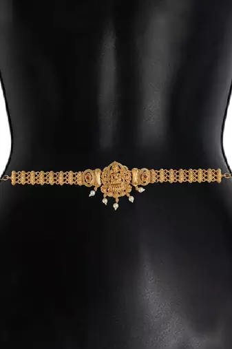 Traditional filigree gold plated temple jewelry laxmi waist belt kamarbandh
