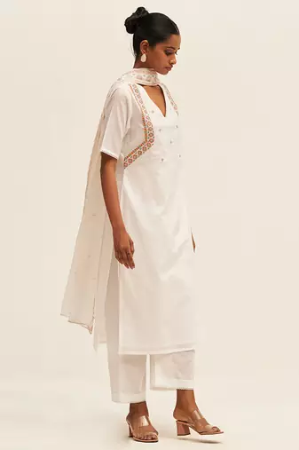 White embroidered cotton salwar suit