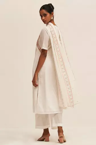 White embroidered cotton salwar suit