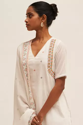 White embroidered cotton salwar suit