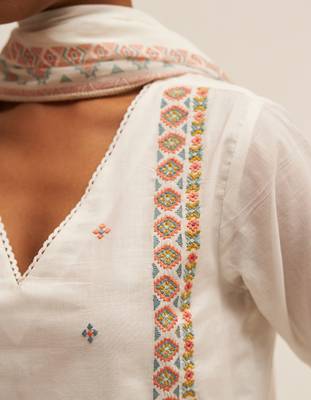 White embroidered cotton salwar suit 5