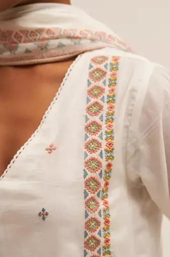White embroidered cotton salwar suit