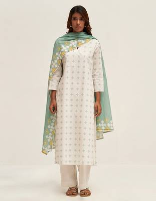 White and aquifer printed cotton salwar suit 1