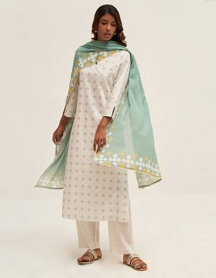 White and aquifer printed cotton salwar suit 4