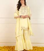 women yellow silk blend embroidered straight kurta trouser with dupatta (jpskd1021ylw)