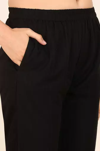 women black cotton embroidered anarkali kurta trouser with dupatta (jpskd1027blk)
