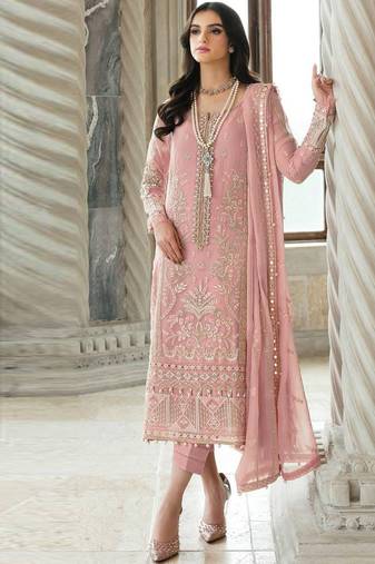 Light pink georgette silk pakistani salwar suit with dupatta