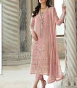 Light pink georgette silk pakistani salwar suit with dupatta