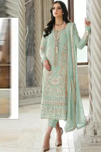 Lime green georgette silk pakistani salwar suit with dupatta