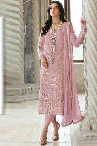 Light purple georgette silk pakistani salwar suit with dupatta