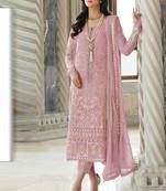 Light purple georgette silk pakistani salwar suit with dupatta
