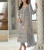 Light grey georgette silk pakistani salwar suit with dupatta