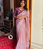 Attractive purple crush tissue silk saree with jacquard weaving stitched blouse