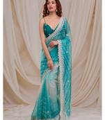 Shimmering Ombre Saree With Sequined Stripes And Embroidery 