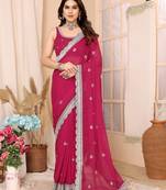 Pink Soft Chiffon Saree With Unstitched Blouse
