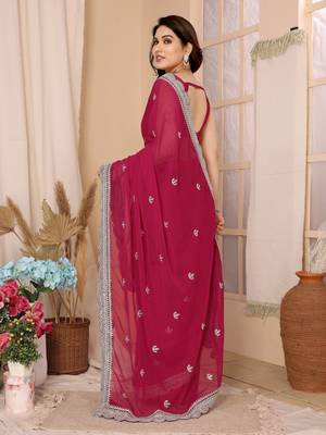 Pink Soft Chiffon Saree With Unstitched Blouse 3