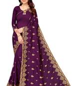 Wine Vichitra Silk Embriodered Saree With Blouse Piecce.