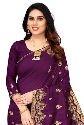Wine Vichitra Silk Embriodered Saree With Blouse Piecce. 4