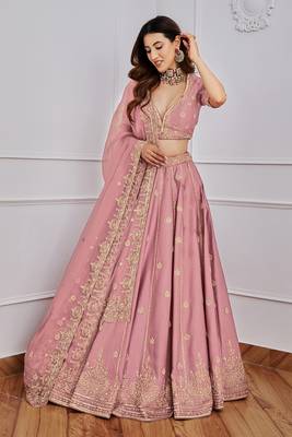 Trendmalls Pink Satin Sequence Work Semi-Stitched Lehenga Choli with Net Dupatta For Women 3