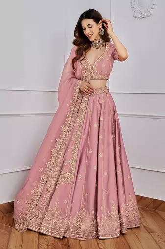 Trendmalls Pink Satin Sequence Work Semi-Stitched Lehenga Choli with Net Dupatta For Women