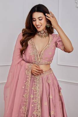 Trendmalls Pink Satin Sequence Work Semi-Stitched Lehenga Choli with Net Dupatta For Women 4