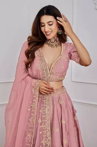 Trendmalls Pink Satin Sequence Work Semi-Stitched Lehenga Choli with Net Dupatta For Women